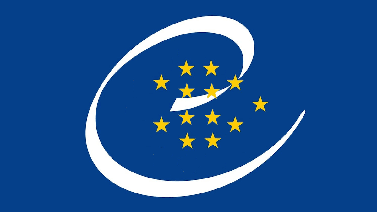 Council of Europe logo with a white spiral and 12 gold stars.