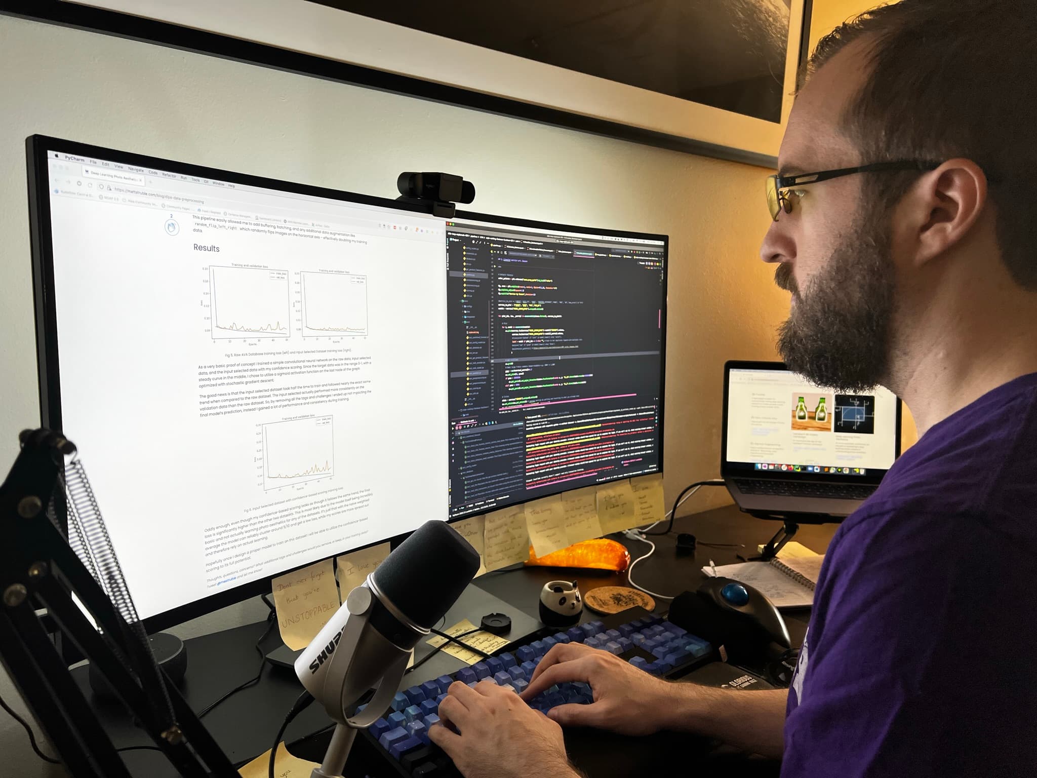 Matt Struble, senior machine learning engineer for a major sportswear company, sits at his home workstation.